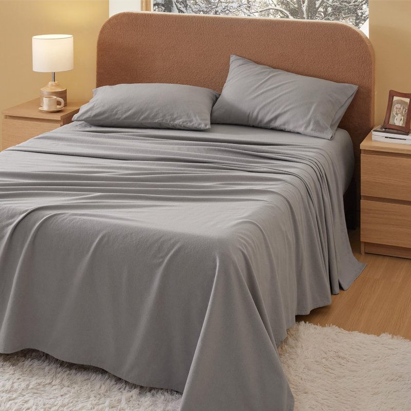 Bedsure 100% Cotton Flannel Bed Set, Twin Sheet Set with 1 Pillowcases, Gray