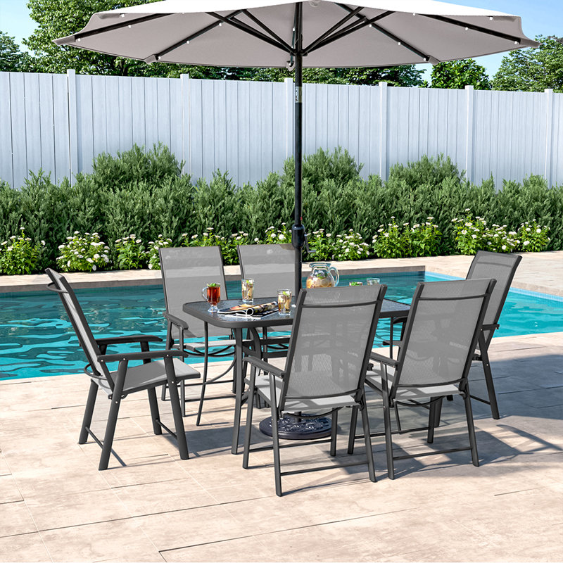 Karna 6 - Person Patio Dining Set Table,, 120cm, Black
