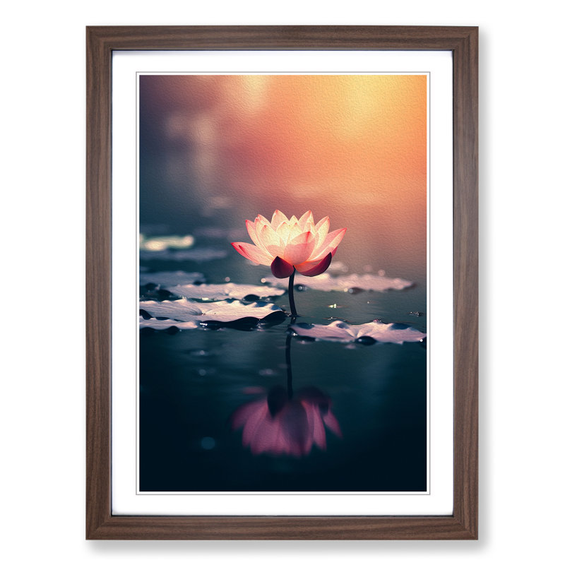 Water Lily Pond Minimalism - Single Picture Frame Print on Wood, Walnut Framed, 34cm H x 25cm W