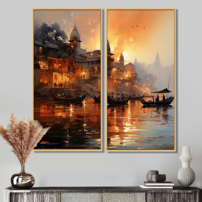 Art indien, coucher de soleil, art indien sur toile, ensemble de 2 personnes