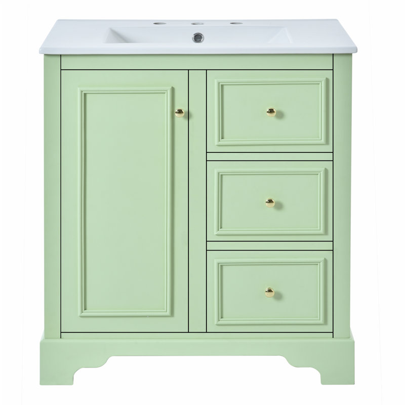 30-Inch Bathroom Vanity With Ceramic Basin, Green