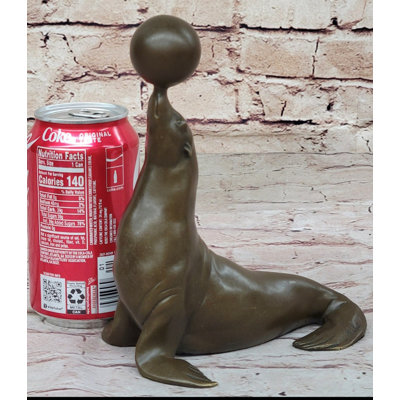 Seal Balancing Ball on Nose - Bronze Figure Sculpture Original Art by Milo