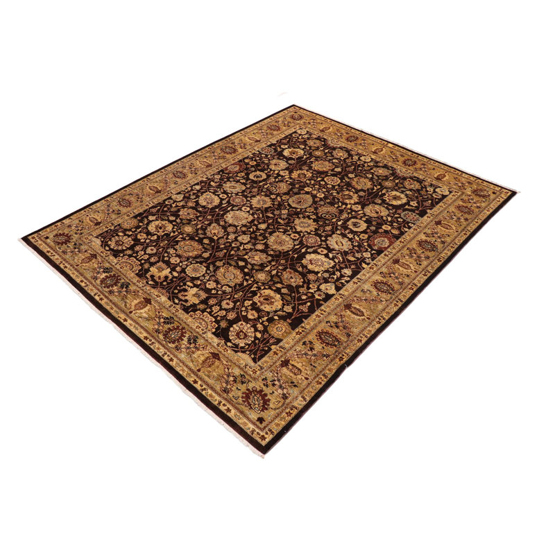 Tapis oriental noir / brun clair en laine noué à la main 9 pi 1 po x 11 pi 5 po Oriental