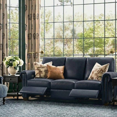  Canapé inclinable électrique en cuir véritable rembourré de duvet synthétique 86,25 po
