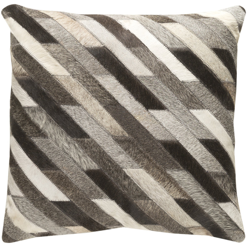 Lycaon Striped Leather/Suede Reversible Throw Pillow, Polyester