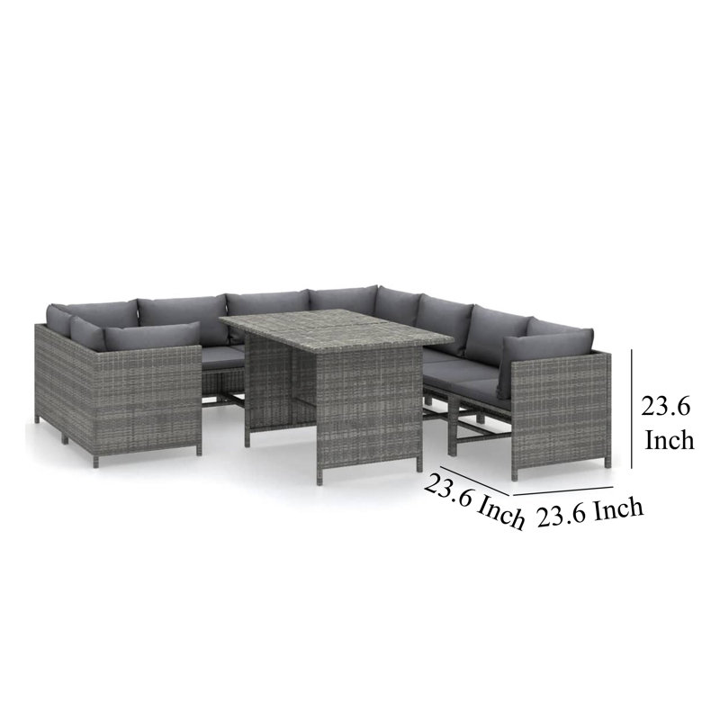 Ensemble de canapé modulaire d'extérieur 9 pièces Avio, table basse carrée, rotin gris