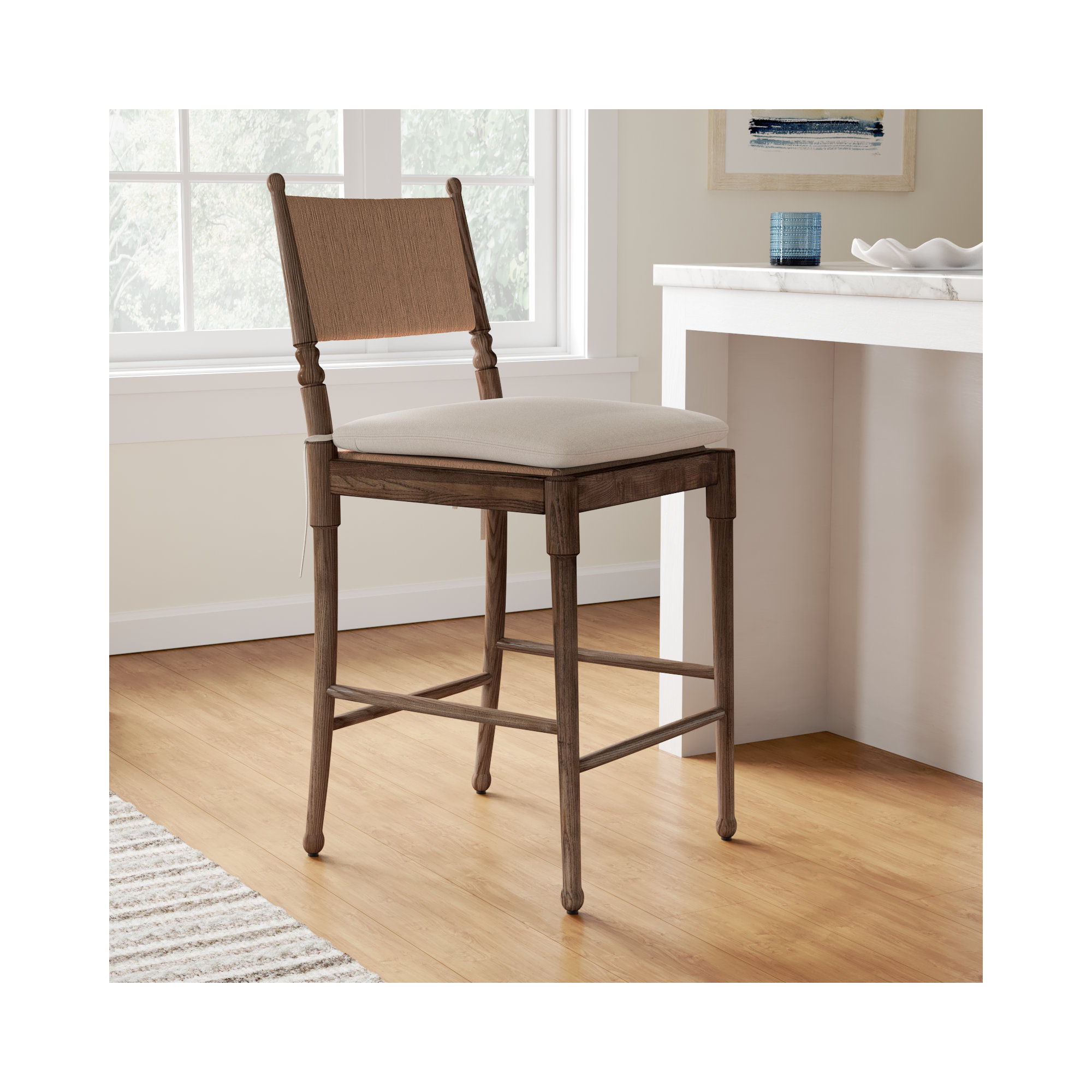 Fayth Stool with Cushion, Brown Frame, Counter Stool (25.5” Seat Height)”