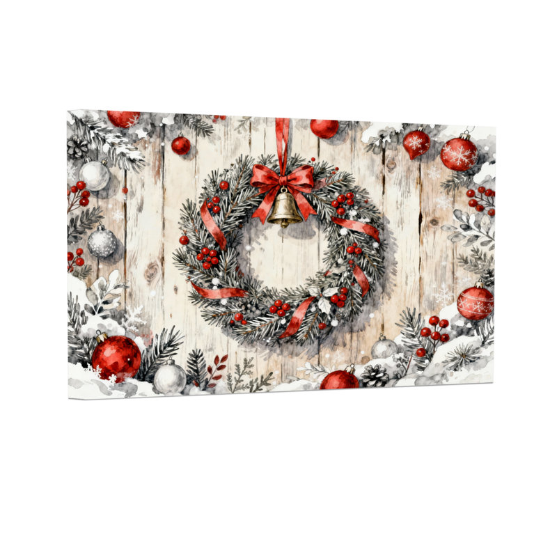 Couronne de Noël avec ruban et cloche, H 12 po x l 18 po