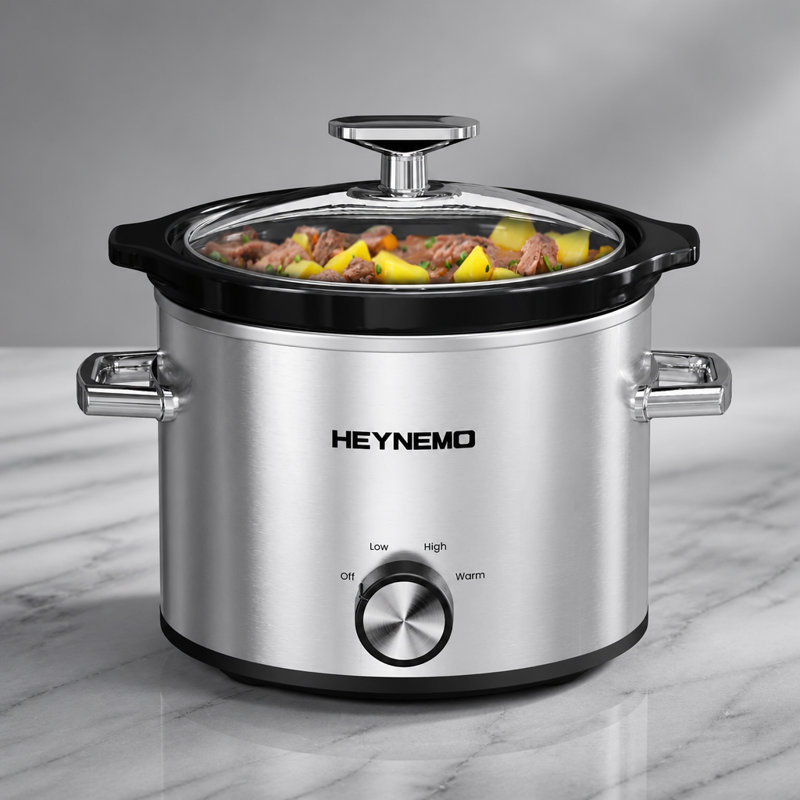 Petite mijoteuse 2 pte avec 3 températures réglables, pot en céramique, acier inoxydable, argent