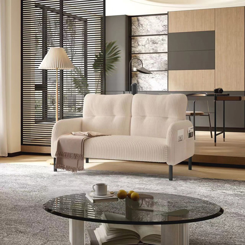 Upholstered Corduroy 2-Seater Loveseat Sofa, Beige