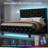Bed Frame with LED Light, Black Pu Leather Platform Bed with Upholstered Wingback Headboard, No Box Spring Needed, Easy Assembly-129514641-129514644