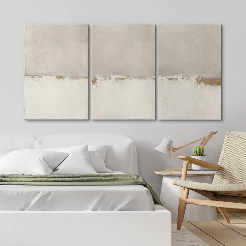 Gris, vert, bichromie, aquarelle, pastel, paysage minimaliste, formes abstraites, art neutre moderne, Toile tendue
