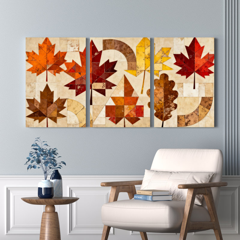 Tableau sur toile à motif abstrait de feuilles d'automne (lot de 3), H 24 po x l 48 po