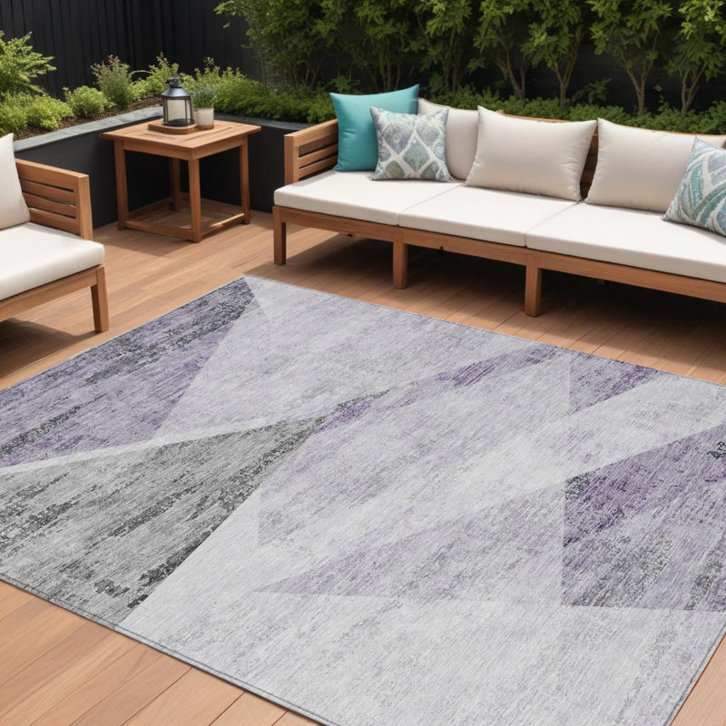 Tapis extérieur lavable abstrait mauve et gris anthracite 9 pi x 12 pi