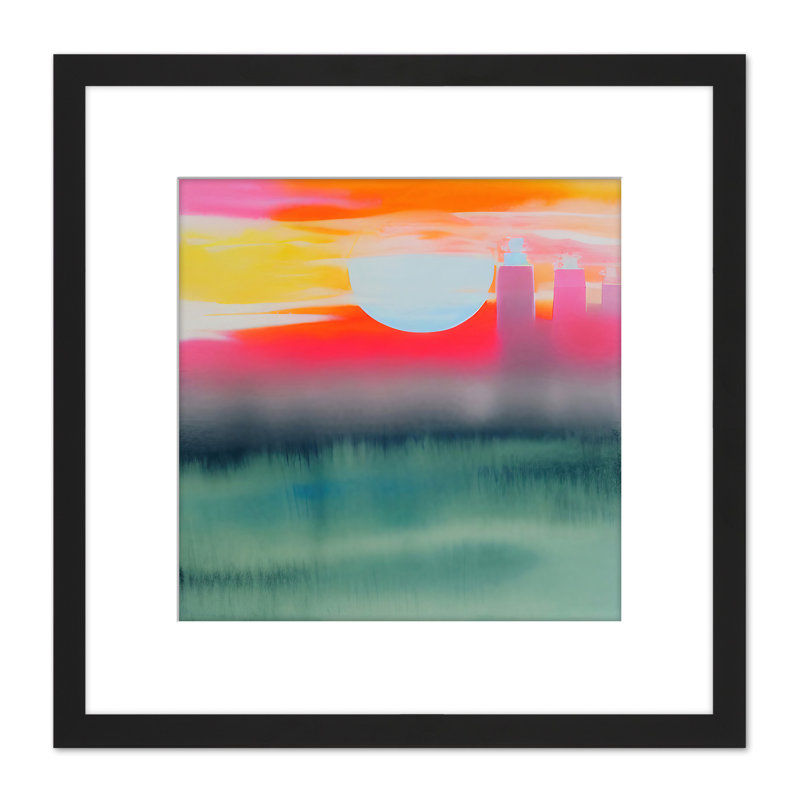 Sunset City Skyline Bright Watercolour 1 Piece Single Picture Frame Wall Art
