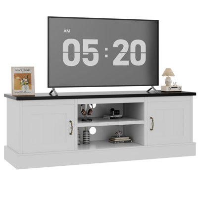 Farmhouse TV Stand for 65" TVs, Wood Entertainment Center Media Console with Storage Cabinets & Adjustable Shelves