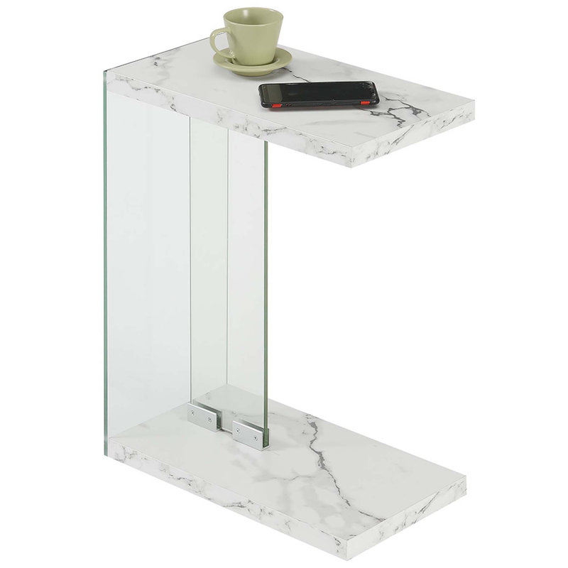 Allegonda 24.25" Tall C End Table, White Faux Marble