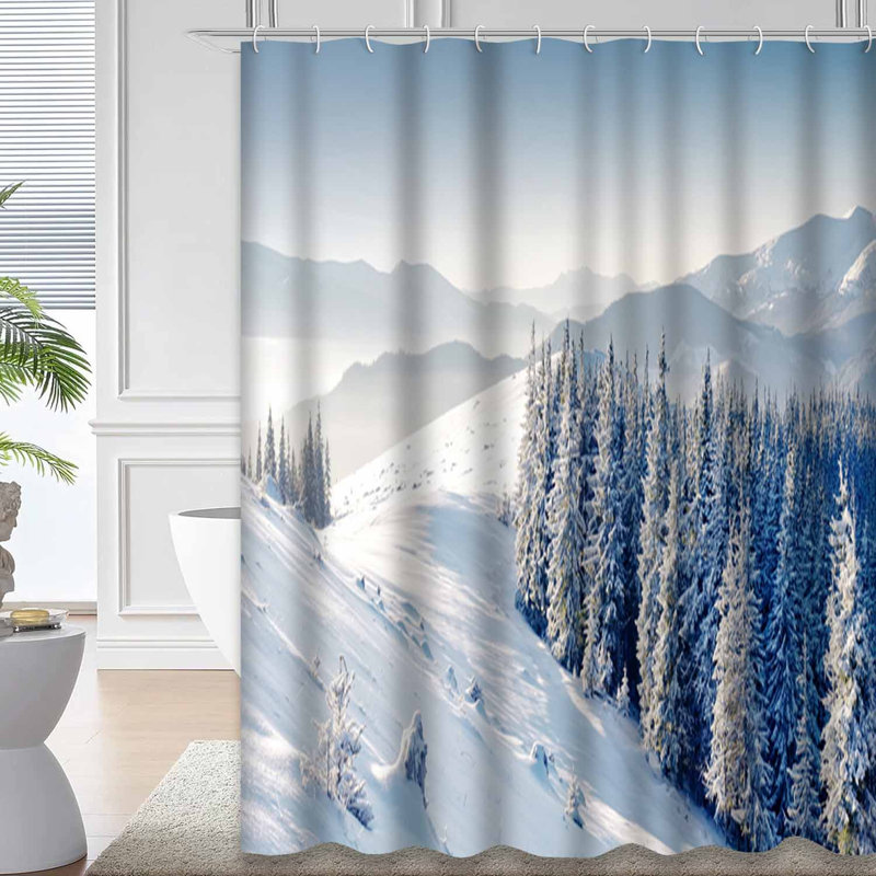 Magnifique rideau de douche forêt avec 12 crochets Winter Snow Trees, L 72 po x l 72 po