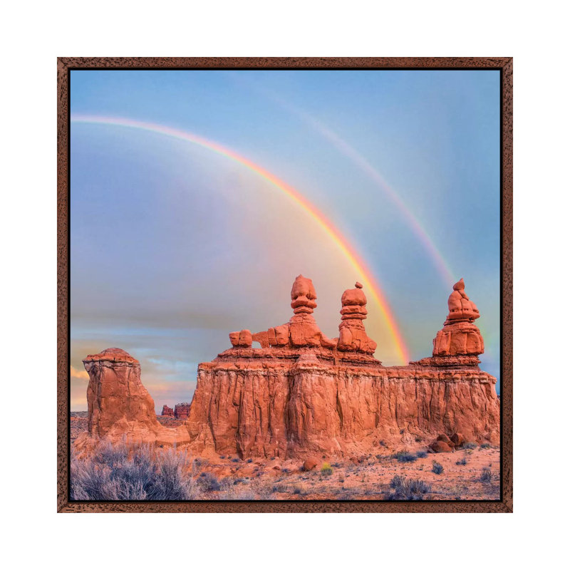 Rainbow Over Rock Formation Called The Three Judges, Goblin Valley State Park, Utah 1 Piece Wall Art on Canvas