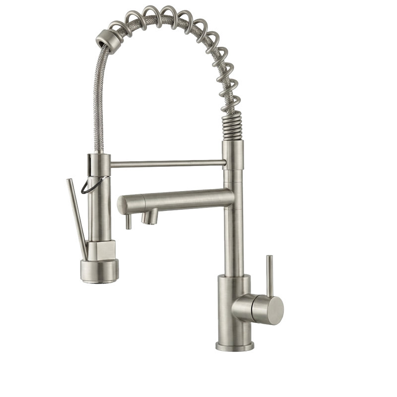  Commercial Single Handle High-Arc Kitchen Faucet with Pull-Down Spring Spout, Brushed Nickel
