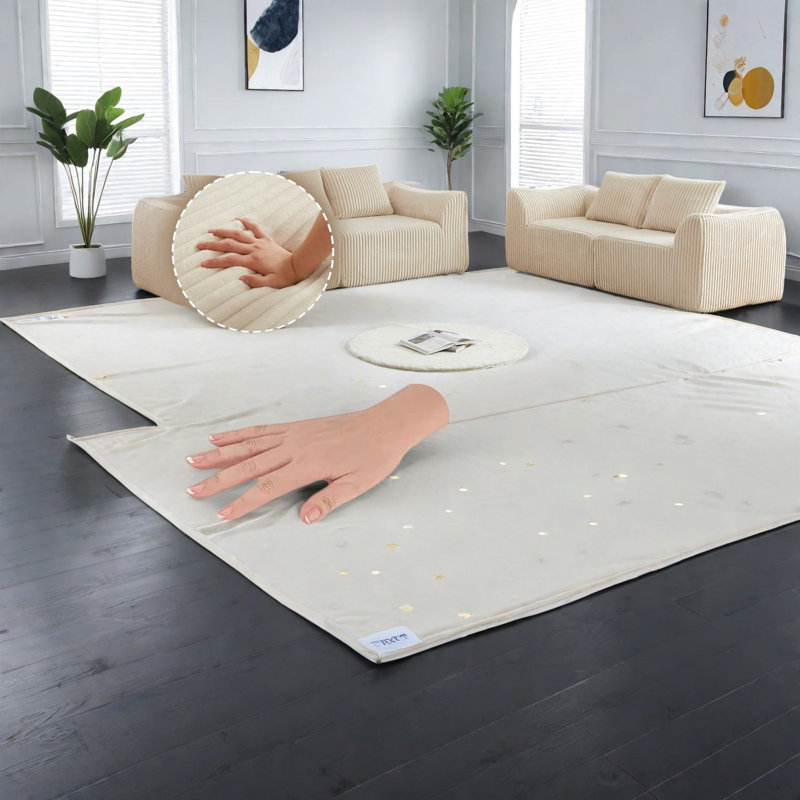 Compression Sofas Set, Beige Corduroy 5 Seat Modern Home Lounge