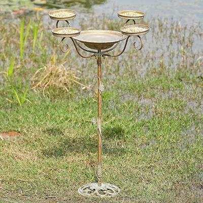 39 Height Cast Iron Base Bird Baths For Outdoors Metal Bird Feeding Bowl Tray