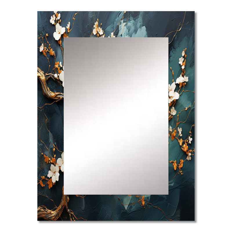 Gold and Green Abstract marble Aura V - Marble Wall Mirror, Modern Decorative Mirror, Printed Metal Art, 32" x 24"