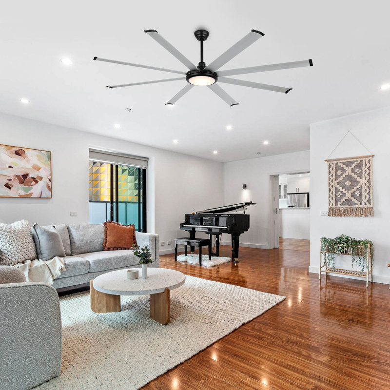8 Aluminum Blades Industrial Ceiling Fan 3CCT 80inch 6-Speed Reversible Quiet DC Motor , Sliver and Black, 80"