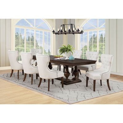 Wandie 9-Piece Rectangular Trestle Dining Set Dark Oak