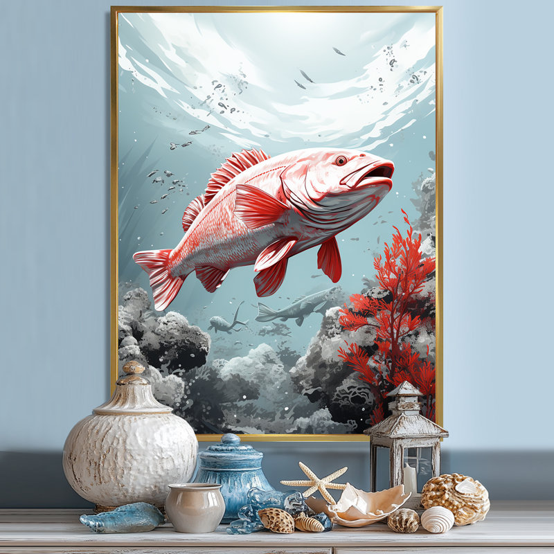 Danse de poissons monochrome rose et gris II - plage et océan, impressions sur toile, H 40 po x l 30 po x P 1,5 po