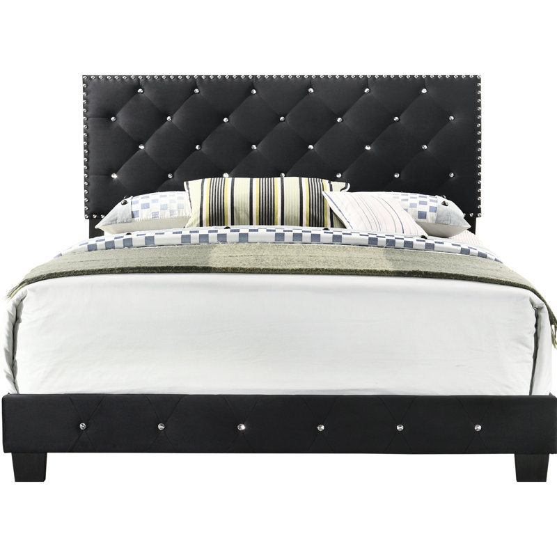 Grand lit transitionnel noir élégant - Assure une nuit de détente, s'harmonise avec divers styles de décor, velours, rembourrage en mousse, cadre de montage requis pour un soutien constant,