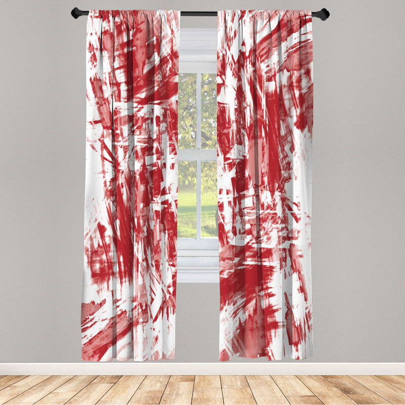 Microfiber Floral Semi-Sheer Rod Pocket Curtain Panels, 28" W x 95" L, Red