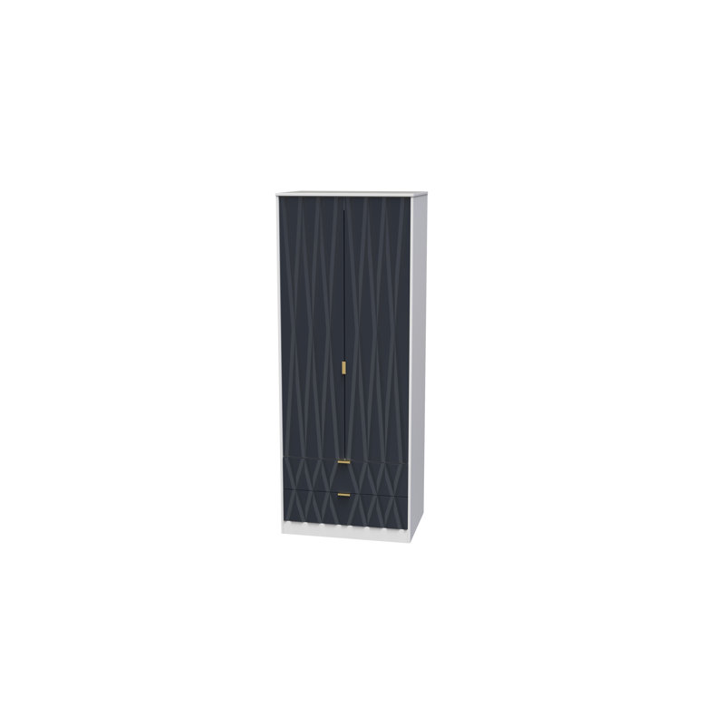 Fully Assembled Efka Diamond Wardrobe, Indigo / White Matt Veneer