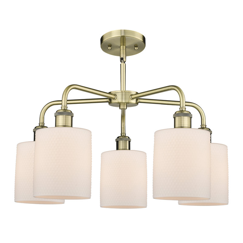 Lustre tambour 5 lumières en acier à intensité variable Dublin, Laiton antique