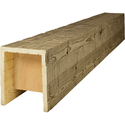 AmeriCraft Wood Hand Hewn Beam, 3-Sided (U-Beam), 3 1/2"W x 5 1/2"H x 192"L, Dark Walnut Finish, Stain Grade Pine