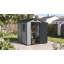 Grand rangement extérieur en résine 4 pi x 6 pi avec plancher, double paroi, porte verrouillable, fenêtre, évents-128814099