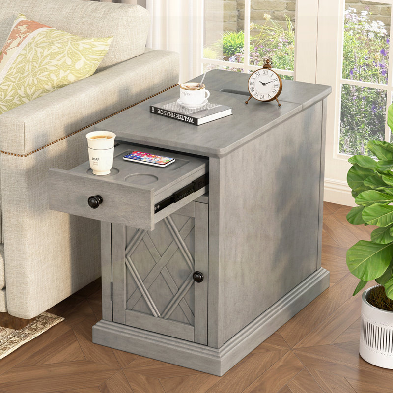 Table de bout Classic Charging Livingroom avec ports USB et rangement, Gris antique