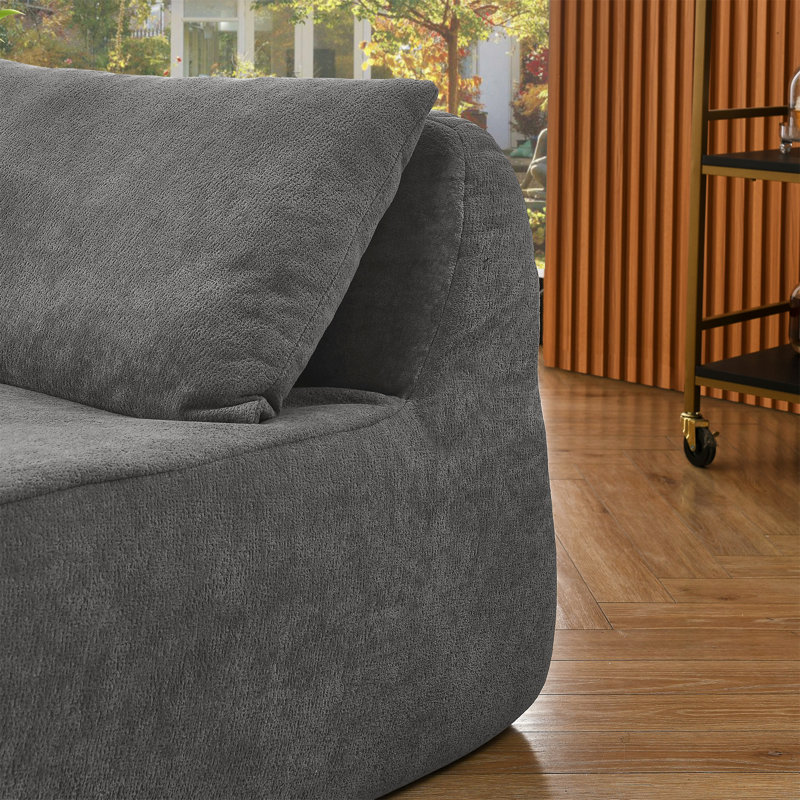 Phillips Oversized Bean Bag Chair with Ottoman & Waist Pillow, Gray Chenille