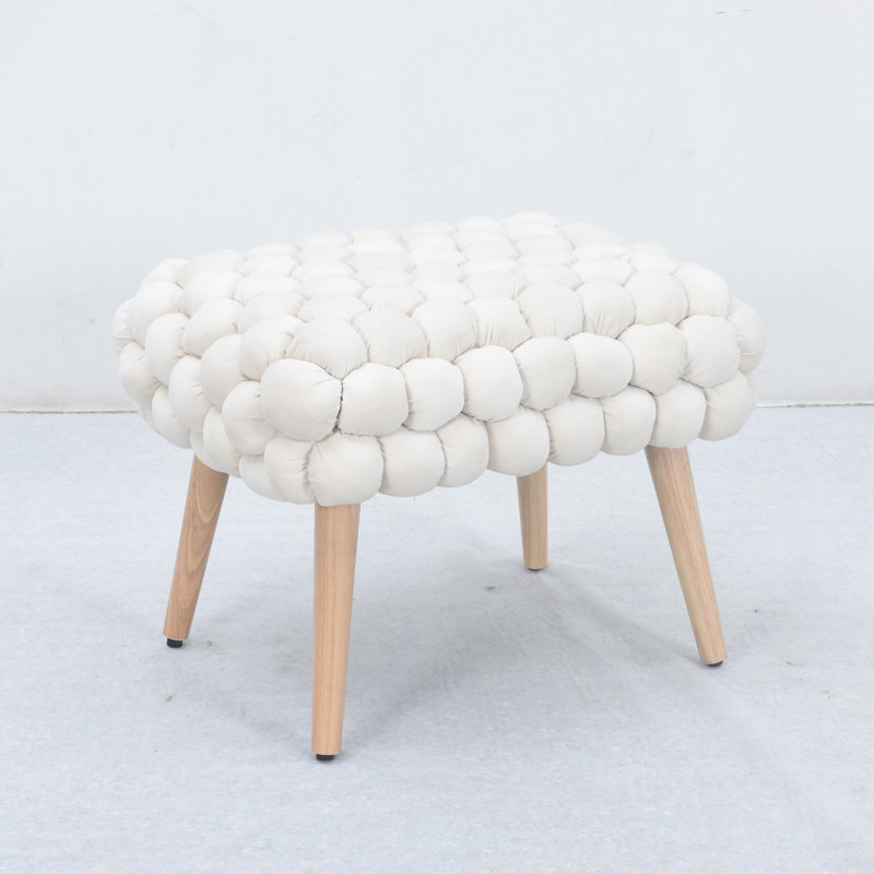Aciel 56cm Wide Velvet Tufted Rectangle Geometric Shapes Footstool Ottoman, Cream
