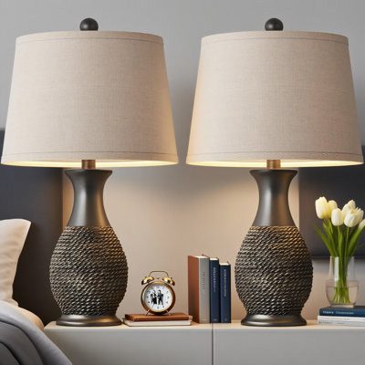 Ensemble de 2 lampes de table avec ports de charge USB, lampes de chevet à intensité variable à 3 voies avec abat-jour en lin et ampoules à DEL incluses