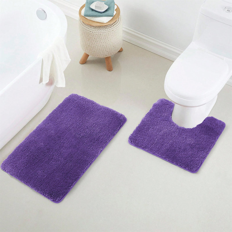 Ensemble de tapis de salle de bain en microfibre mauve 17 po x 24 po - Tapis de bain épais et antidérapant, lavable à la machine, pour plancher de salle de bain, baignoire et douche