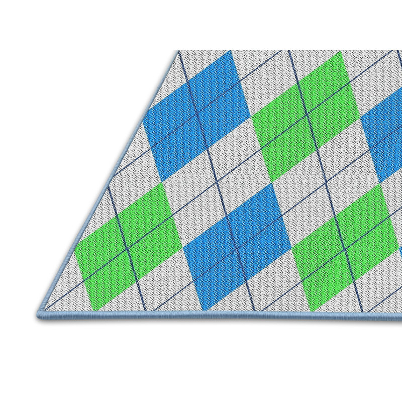 Tapis vert / bleu / gris clair tissé à la machine, Tapis de couloir 2 pi x 5 pi