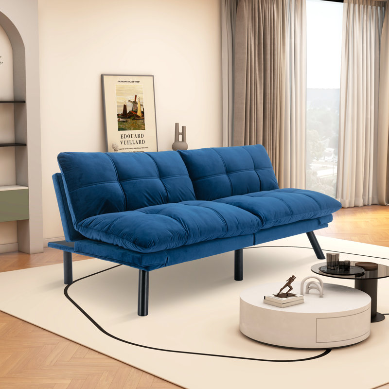 Canapé-lit sans accoudoirs conforme à la norme CAL117 de 70,86 po Cezmi, 100 % polyester bleu marine