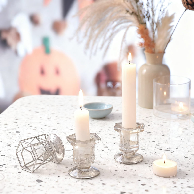 12-Piece Glass Taper Candle Holders Set, Clear Crystal Candle Sticks For Wedding Centerpieces, Table Decorations And Home Decor