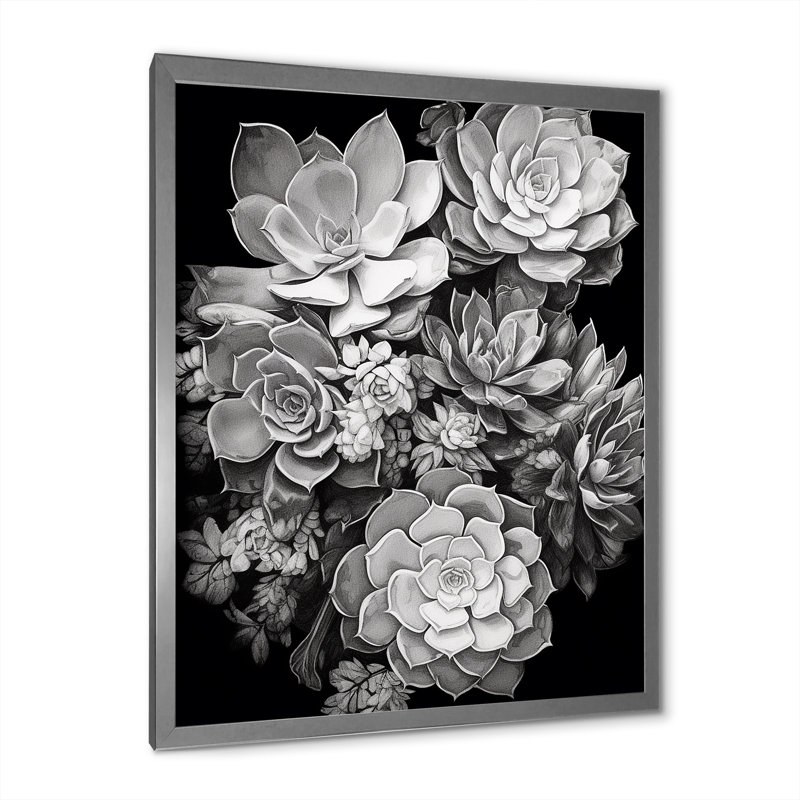Gris, noir, résilience des plantes grasses - impression, H 20 po x l 12 po x P 1 po, Cadre photo argenté