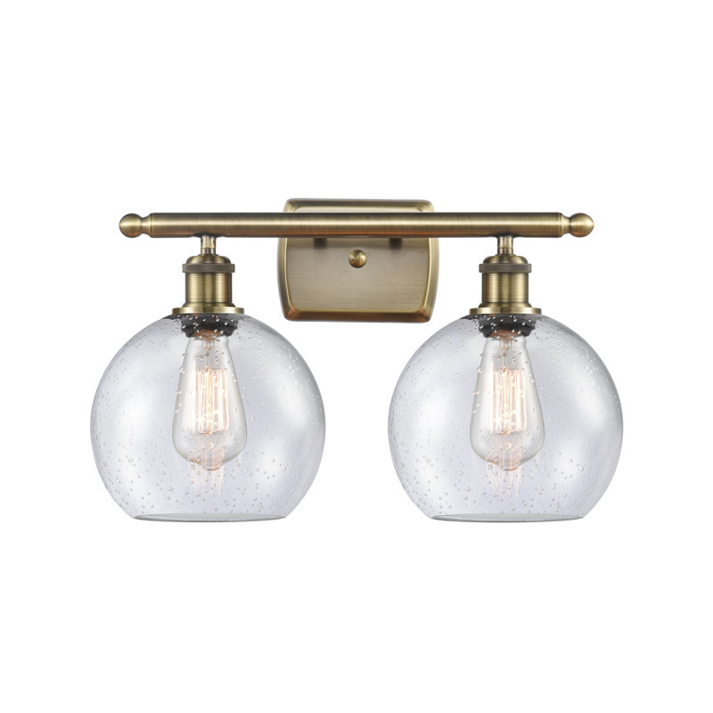 Éclairage de meuble-lavabo à intensité variable en laiton antique à 2 lumières Wilhite, Transparent, Incandescent