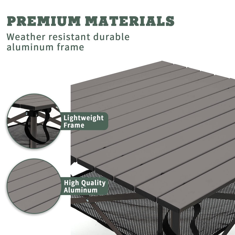 Table pliante en aluminium pour le camping, Brun