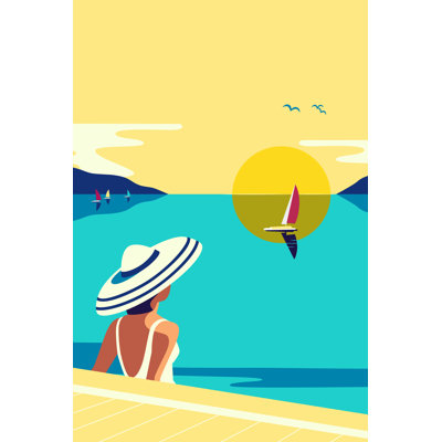 Hondo Girl Enjoys Seaside Sunset 1 Piece Wrapped Canvas Wall Art