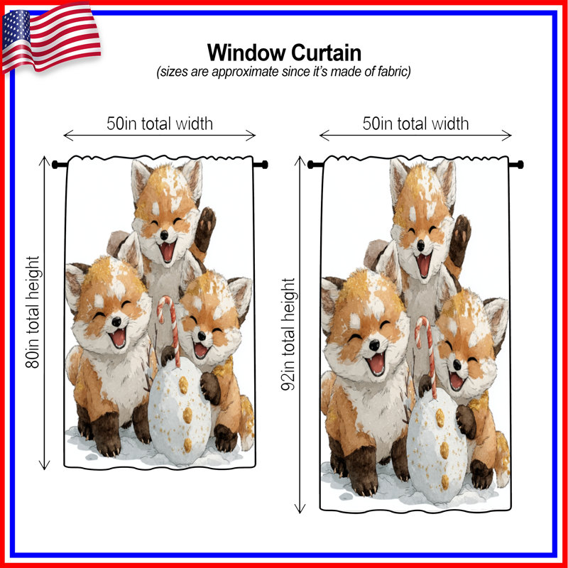 Jolis rideaux mignons Fox, 50 po x 92 po - 1 panneau, Transparent