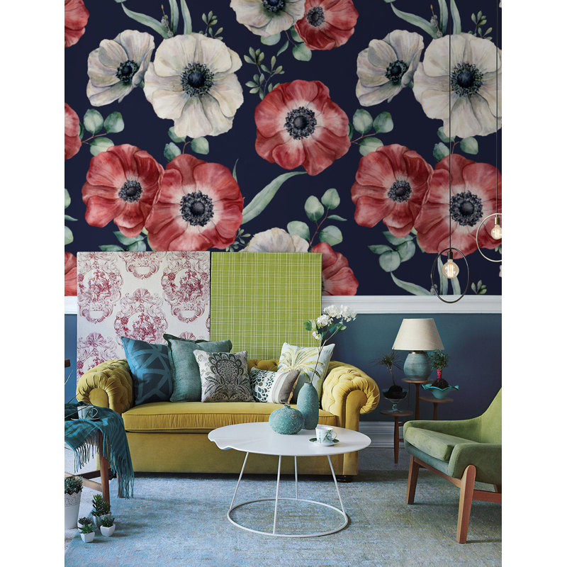 Papier peint à motif floral coquelicot, L 35,04 po x l 55 po
